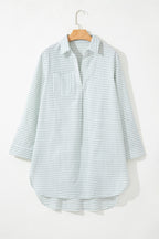 Striped Collared Long-Sleeve Beach Cover-Up