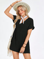 Batwing-Sleeve Cotton Pocket Romper