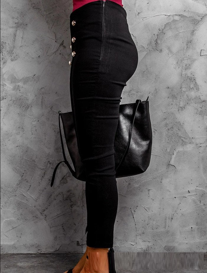 Front-Slit Buckle-Detail Pencil Pants