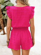 Square-Neck Ruffle-Sleeve Top and Shorts Set