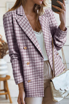 Tweed Plaid Lapel-Collar Blazer