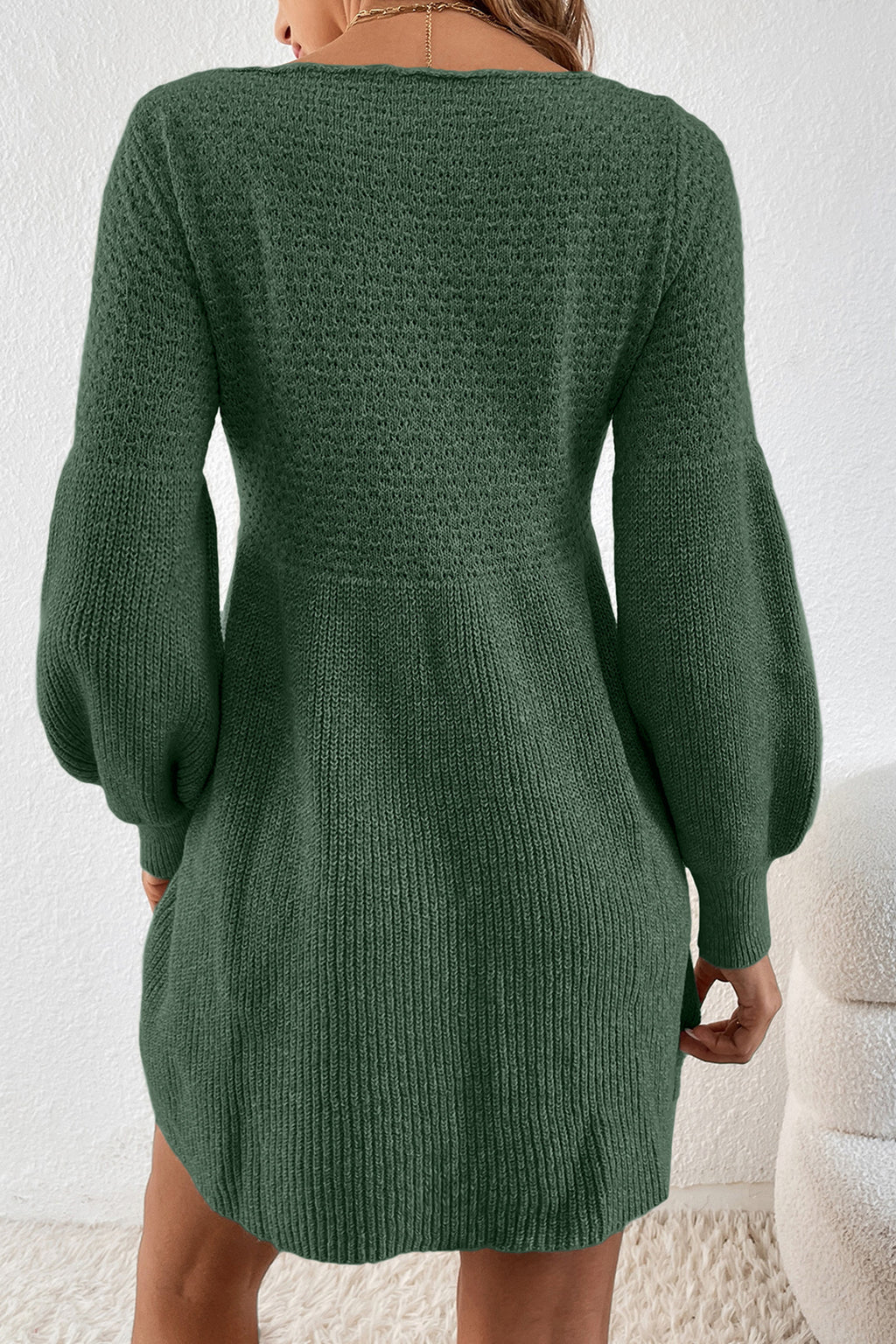 Green Lantern Sleeve Empire Waist Mini Sweater Dress