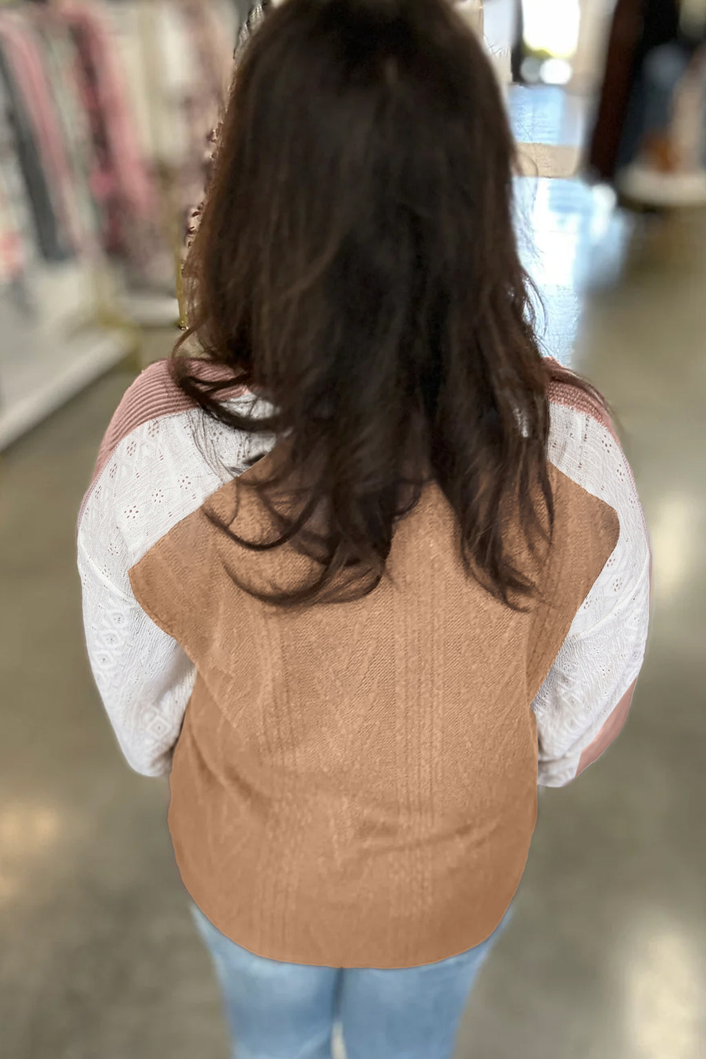 V-Neck Lace Sleeve Patchwork Blouse