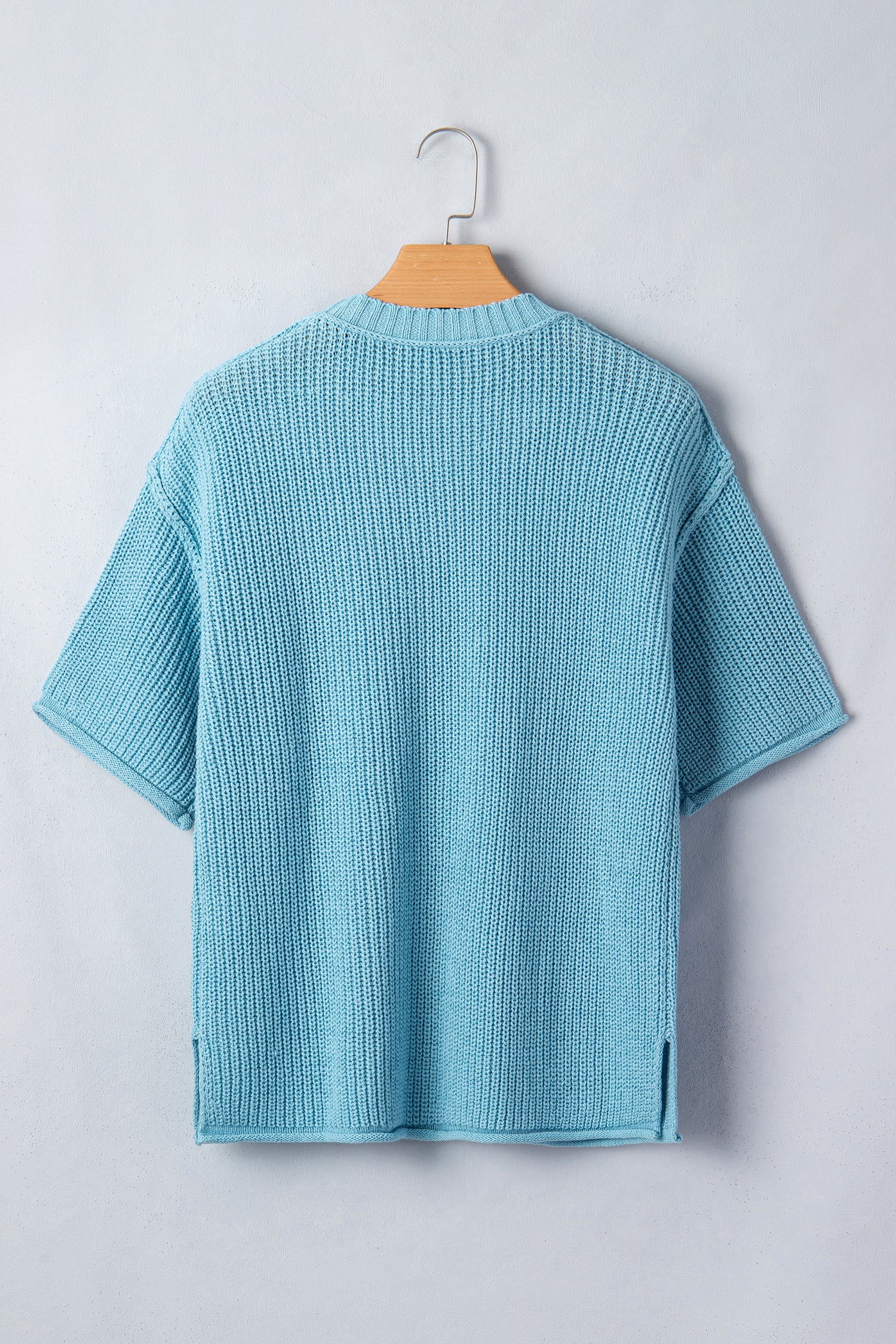 Blue Exposed Seam Half Sleeve Relaxed Sweater