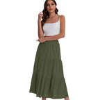 Tiered Drawstring High-Waist Maxi Skirt