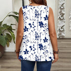 Floral Print Gathered Scoop-Neck Tank Top