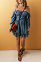 Frilled-Neck Ruched Mini Dress