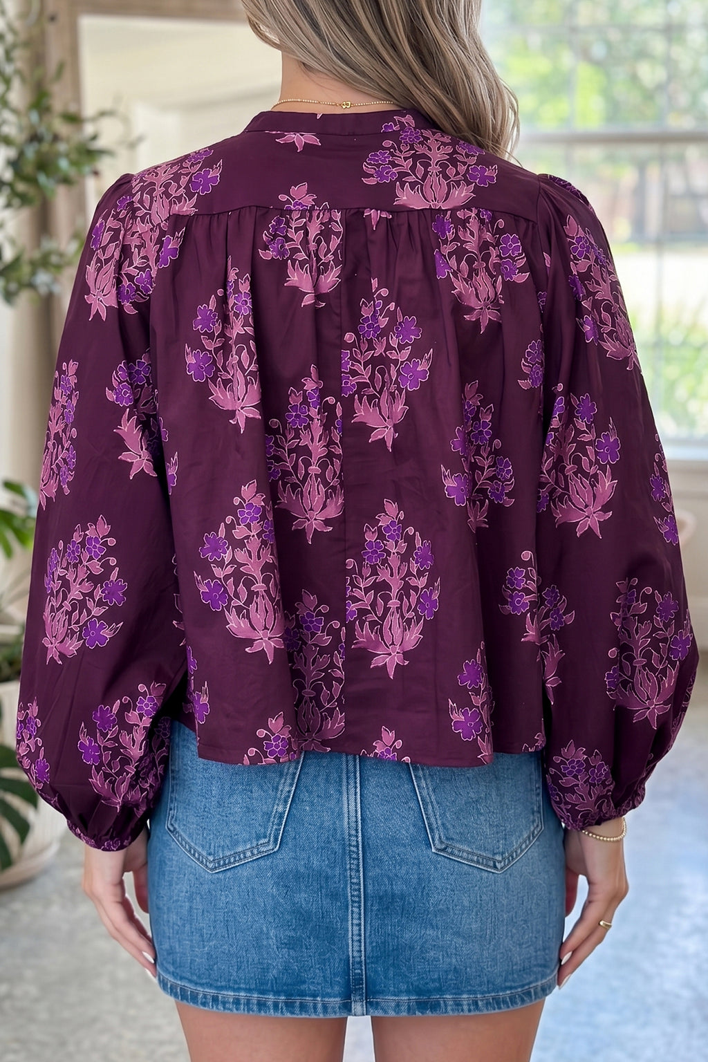 Floral Button-Front Puff-Sleeve Shirt