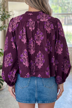 Floral Button-Front Puff-Sleeve Shirt