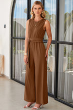 Buckle Sash Sleeveless Loose-Fit Jumpsuit
