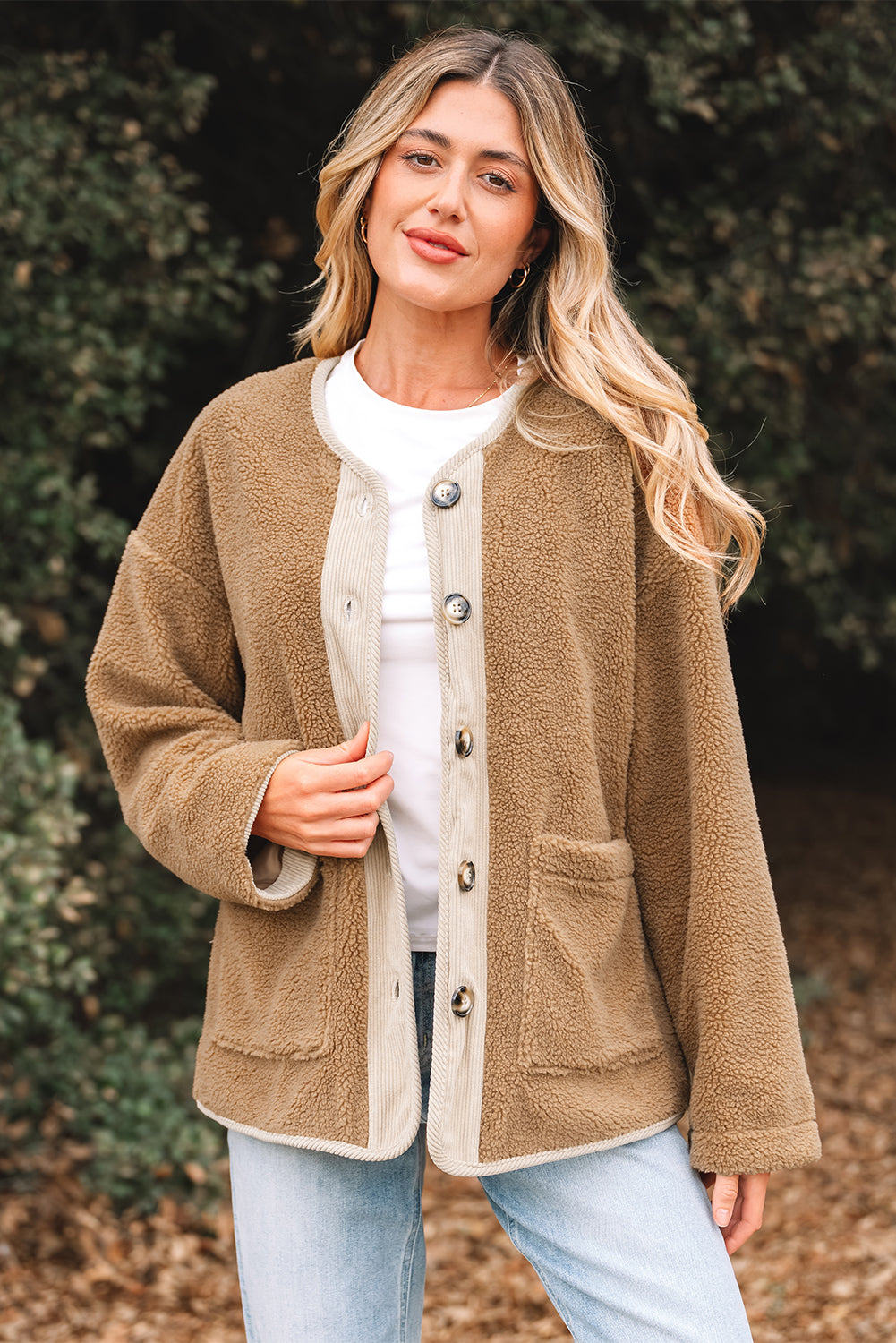 Plush Corduroy-Trim Patchwork Jacket
