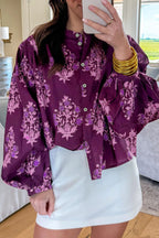 Floral Button-Front Puff-Sleeve Shirt