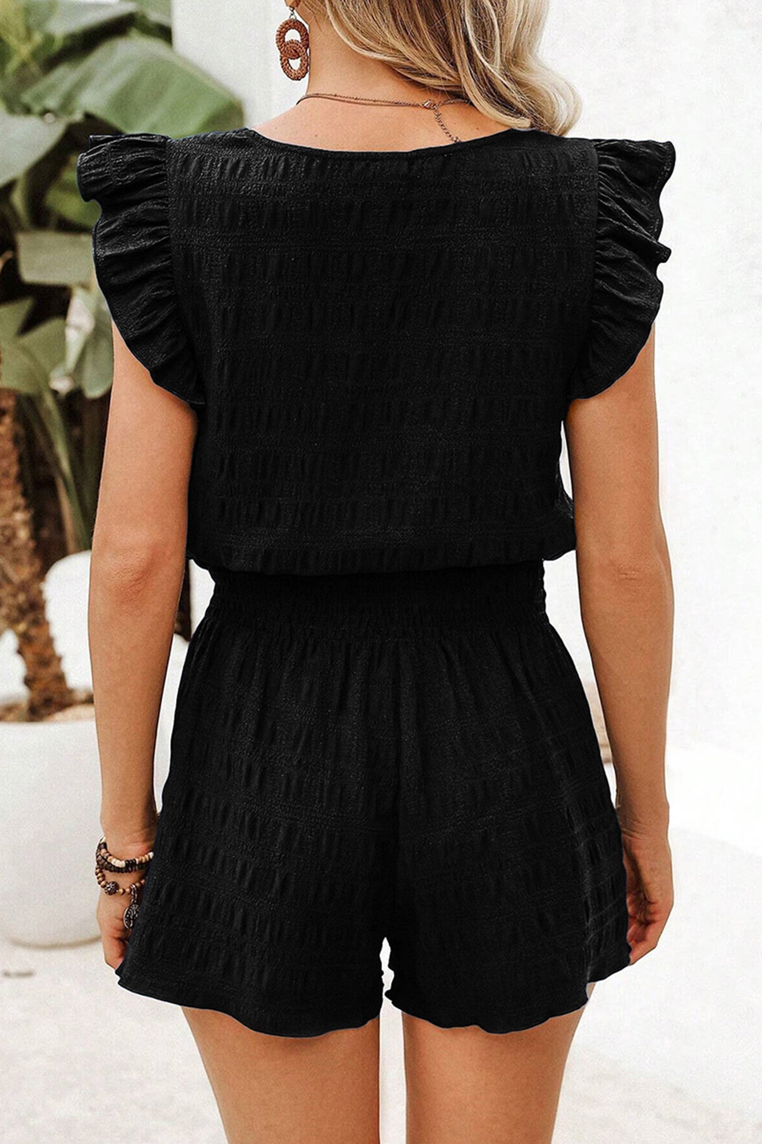 Textured Square-Neck Top and Shorts Set