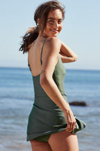 Square-Neck Side-Tied A-Line Swim Dress