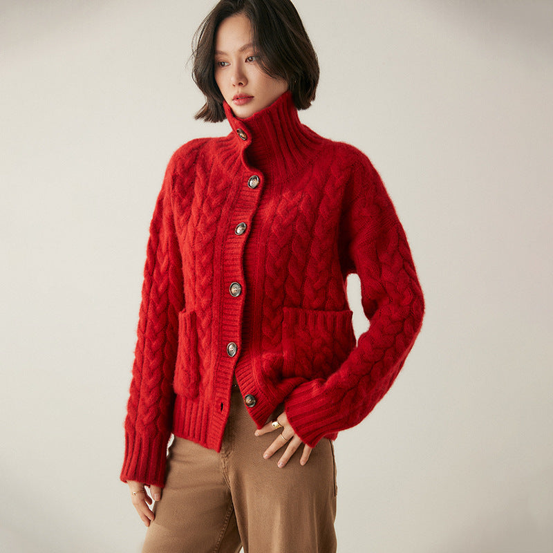 Button-Front Cable-Knit Cashmere Cardigan