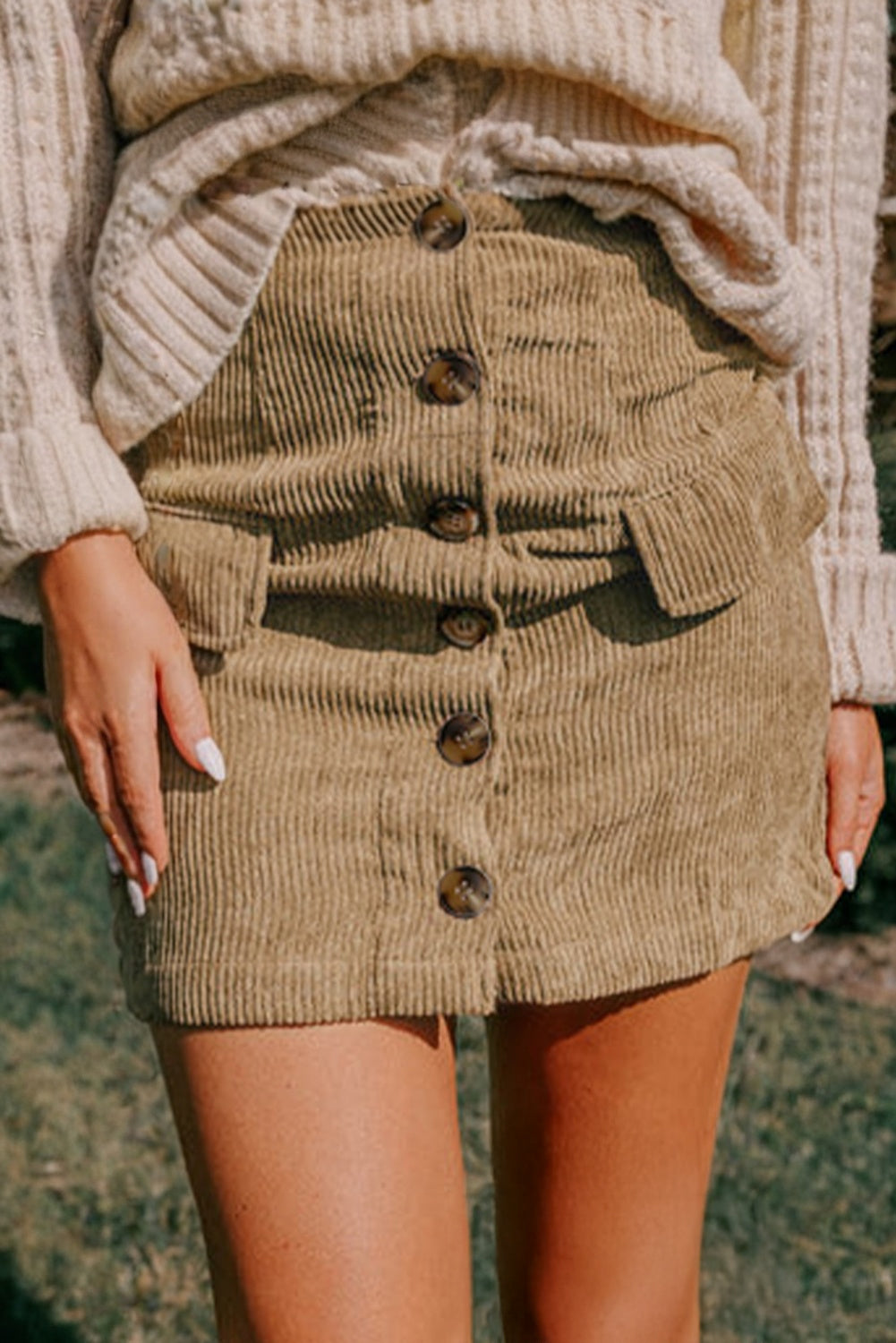 Corduroy Button-Front Mini Skirt