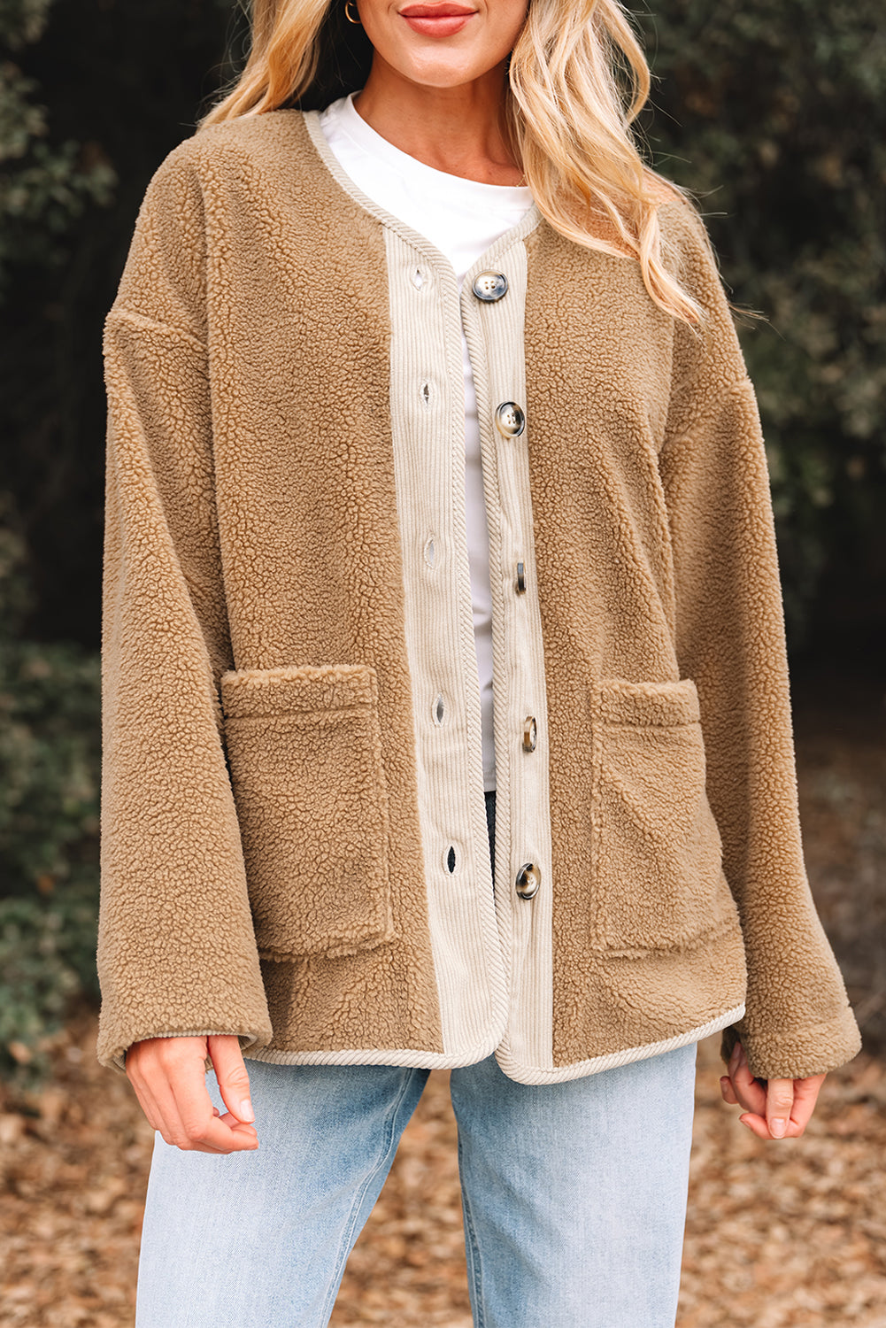 Plush Corduroy-Trim Patchwork Jacket