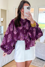Floral Button-Front Puff-Sleeve Shirt