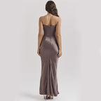 Strapless Corset Ruched Satin Maxi Dress
