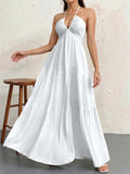 Backless Halter Tiered Maxi Dress
