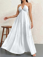 Backless Halter Tiered Maxi Dress