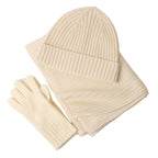 Ribbed Wool Beanie, Scarf and Gloves Set