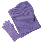 Ribbed Wool Beanie, Scarf and Gloves Set