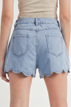 Scalloped-Hem Denim Shorts