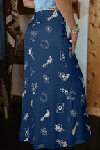 Western-Print Satin Maxi Skirt