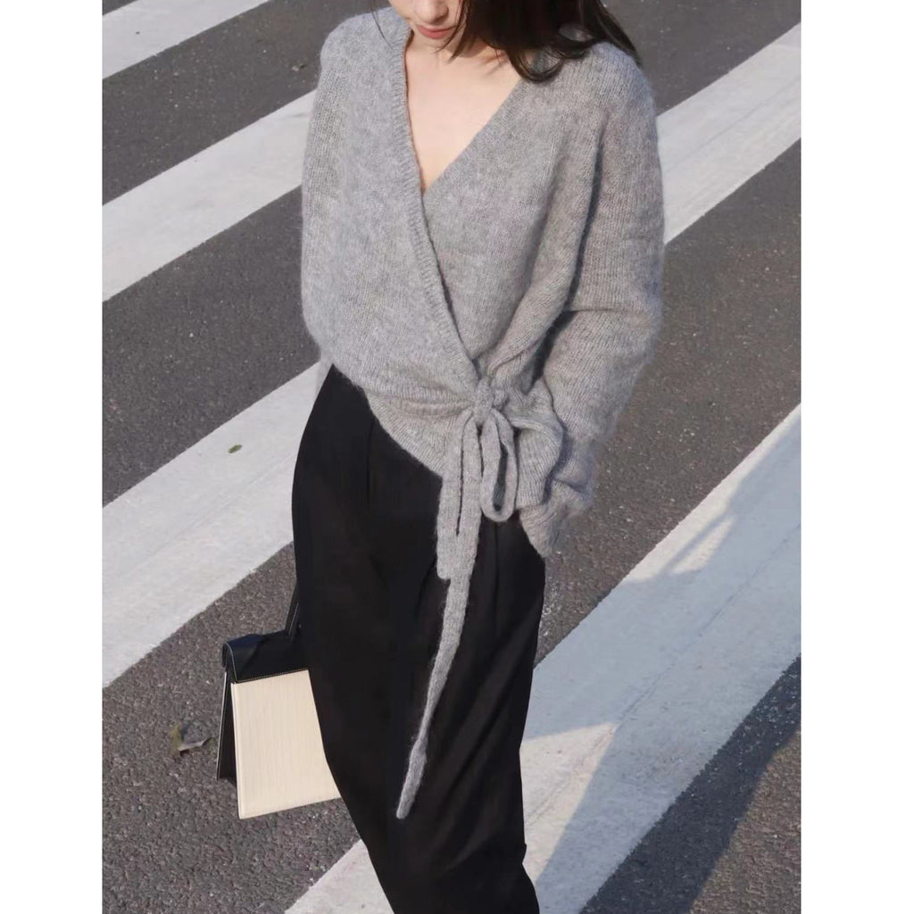 Asymmetric Hem Wool Knit Cardigan