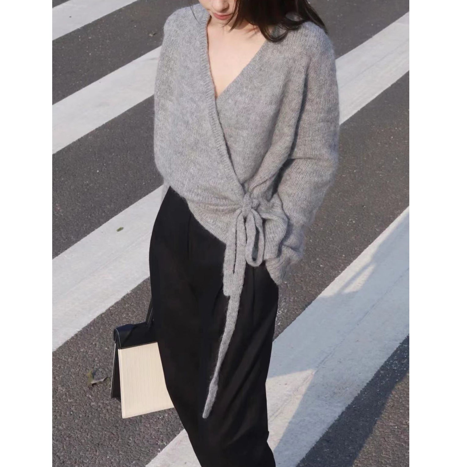 Asymmetric Hem Wool Knit Cardigan