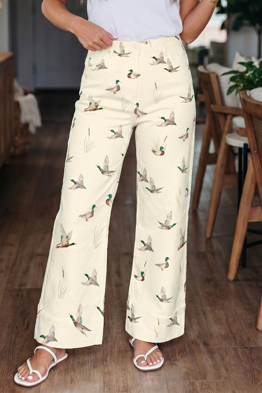 Duck-Print Cuffed-Hem Jeans