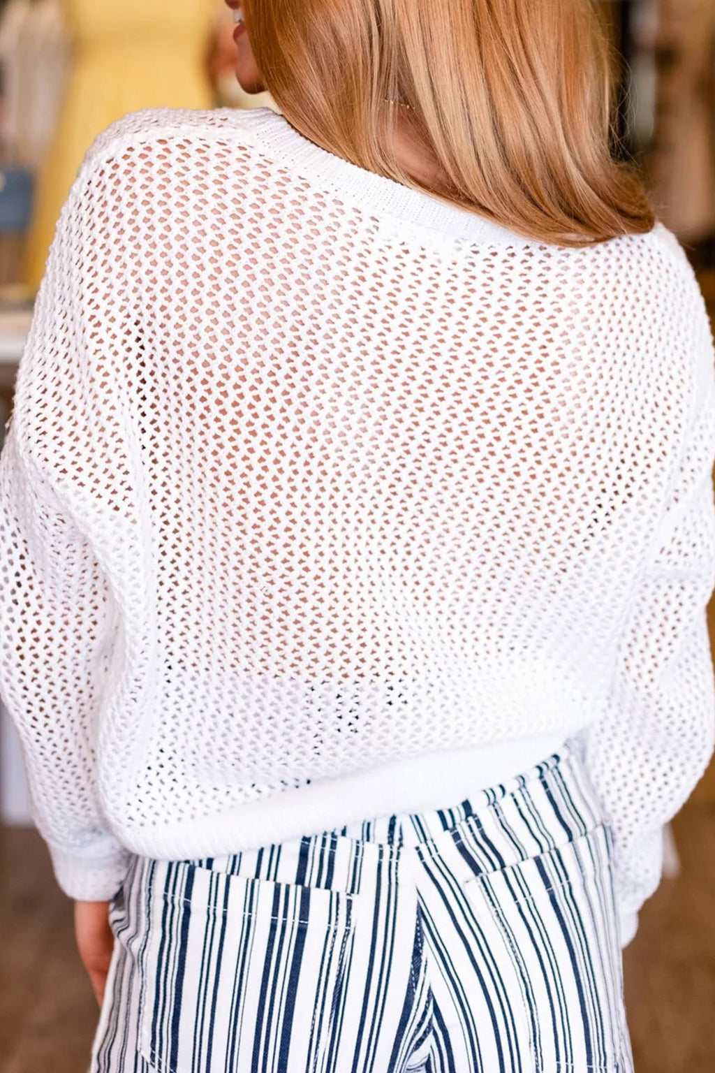 Chenille BEACH Lettering Cut-Out Knit Sweater