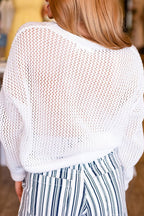 Chenille BEACH Lettering Cut-Out Knit Sweater