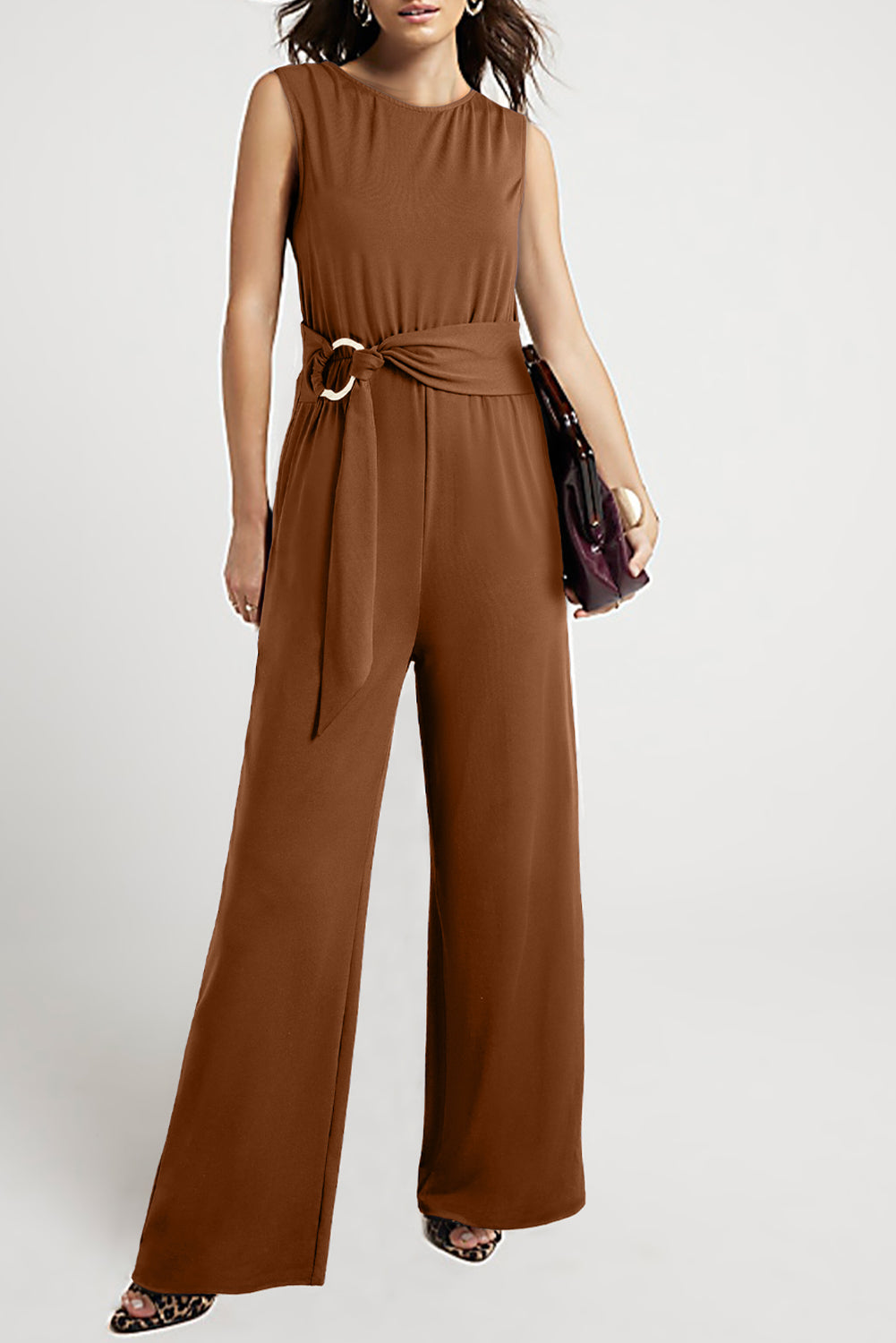 Buckle Sash Sleeveless Loose-Fit Jumpsuit