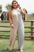 Striped Color-Block Wide-Leg Jumpsuit