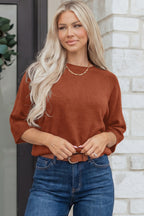 Ribbed Knit Round Neck Short Sleeve Sweater