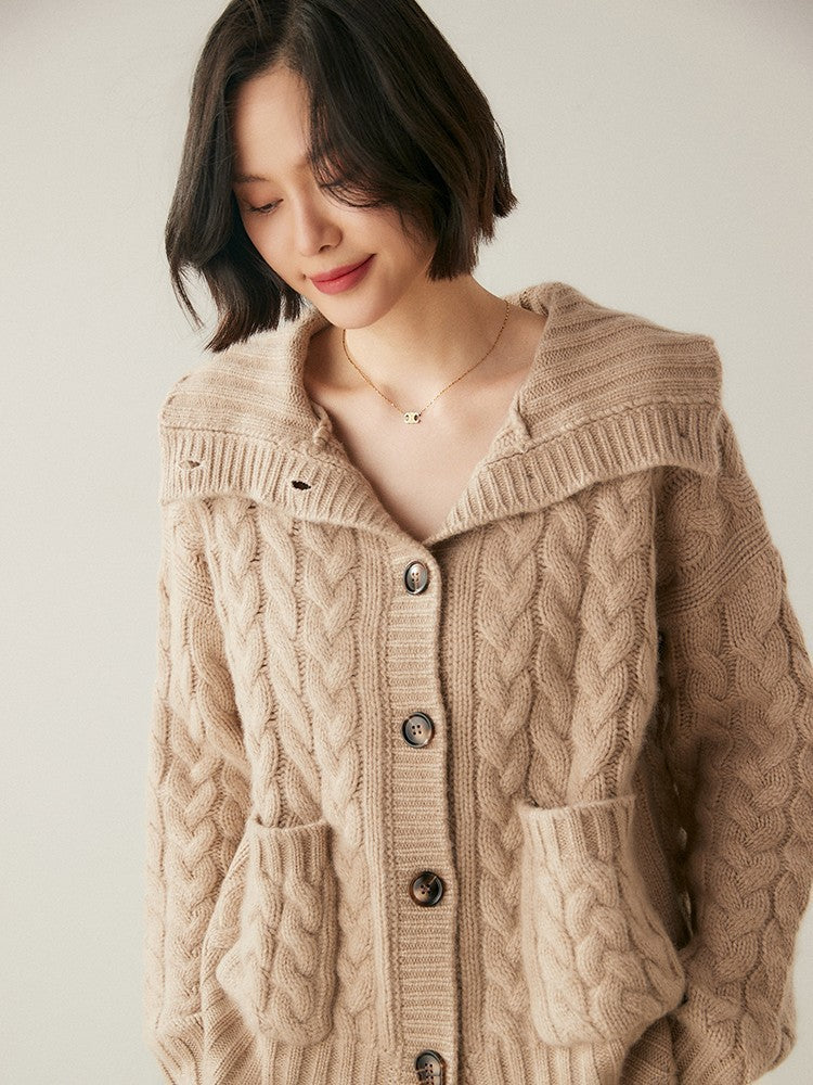 Button-Front Cable-Knit Cashmere Cardigan