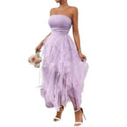 Strapless Tiered Tulle Midi Dress