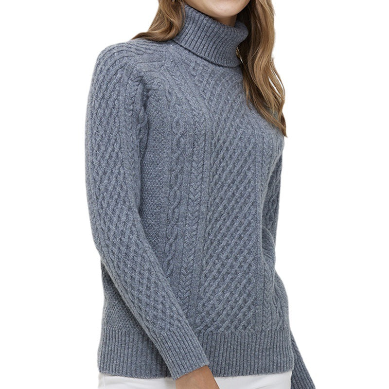 High-Neck Cable-Knit Wool Sweater
