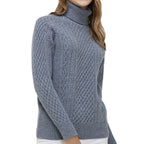 High-Neck Cable-Knit Wool Sweater