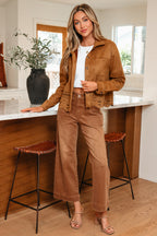 Faux Suede Cutout-Detail Jacket
