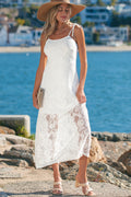 Floral Lace Overlay Tie-Strap Maxi Dress