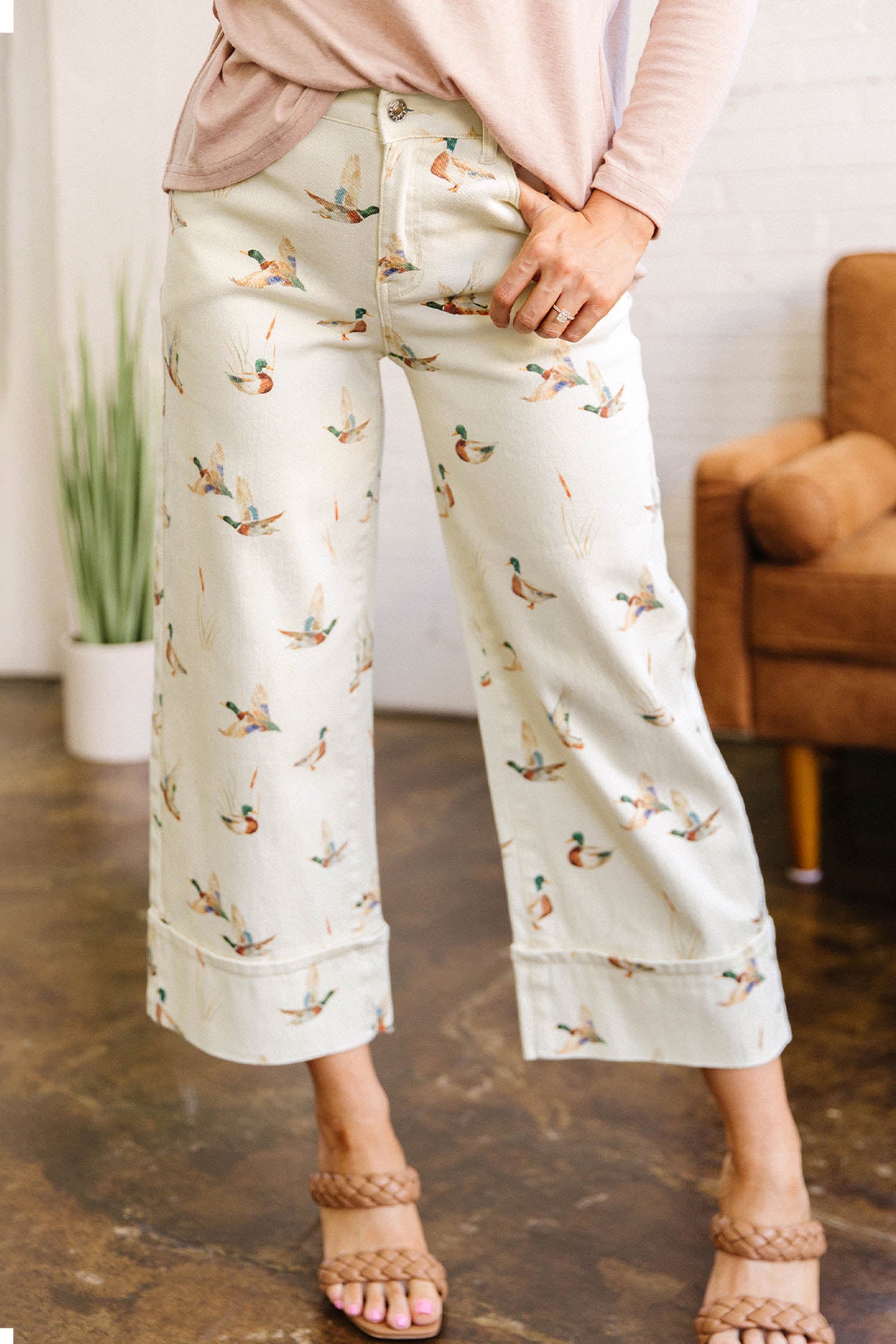 Duck-Print Cuffed-Hem Jeans
