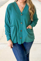 Waffle-Knit Button-Front Tunic Cardigan