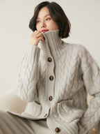 Button-Front Cable-Knit Cashmere Cardigan