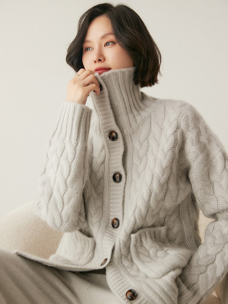 Button-Front Cable-Knit Cashmere Cardigan