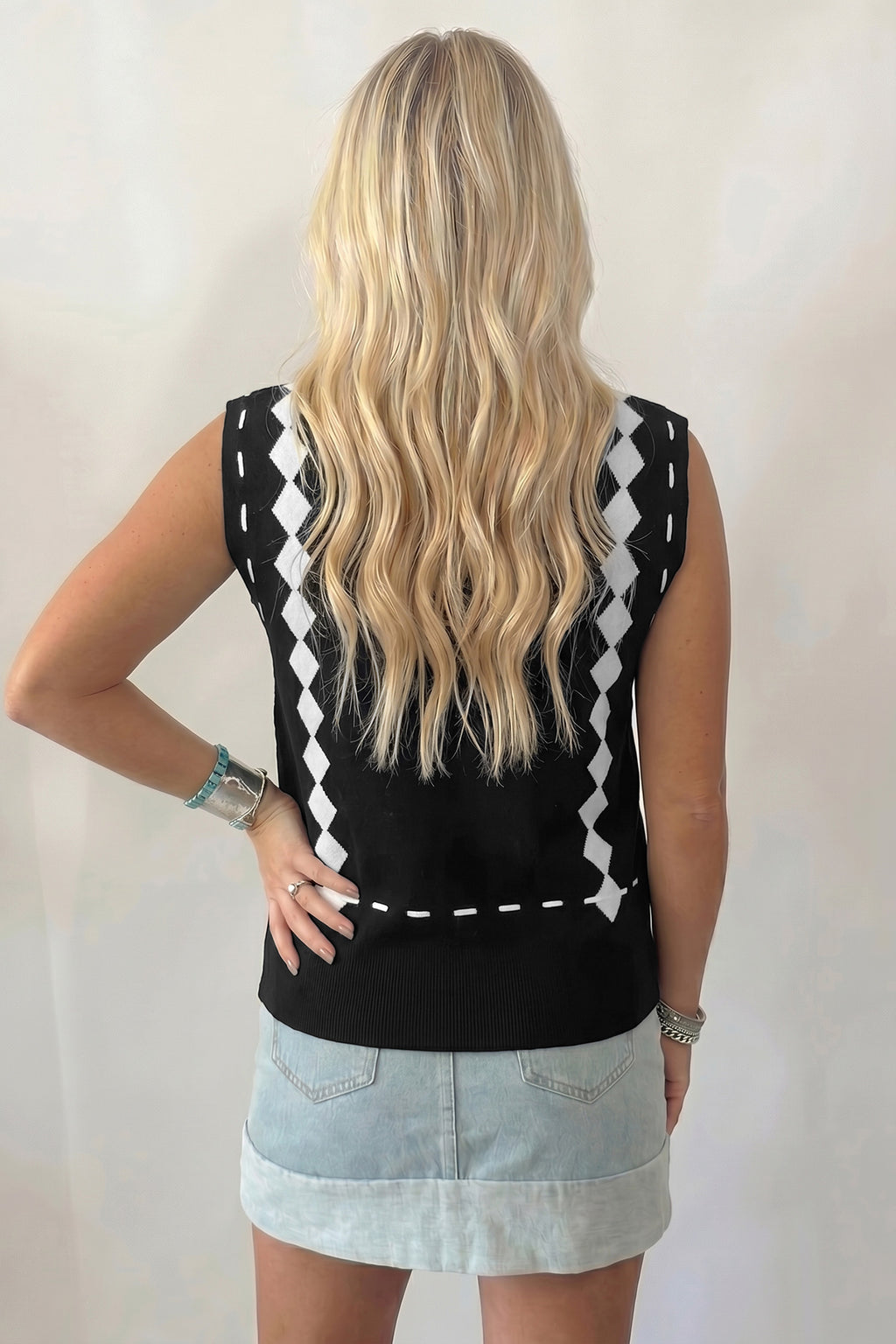 Western Geometric Print Mock Neck Sweater Vest