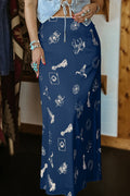 Western-Print Satin Maxi Skirt