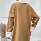 Plush-Trim Double-Breasted Longline Coat